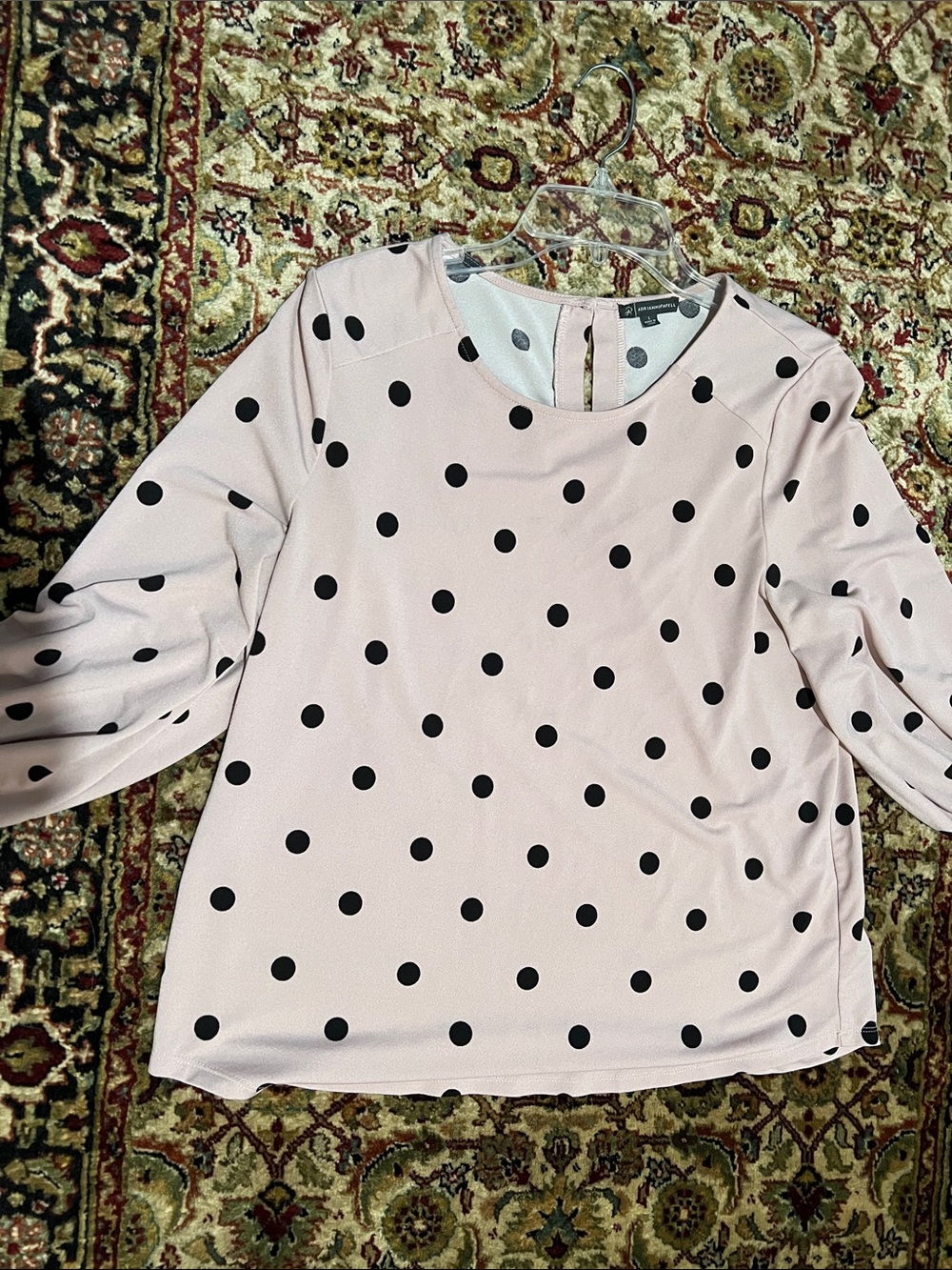 Adrianna Papell Light Pink Blouse with Black Polka Dots Size Large